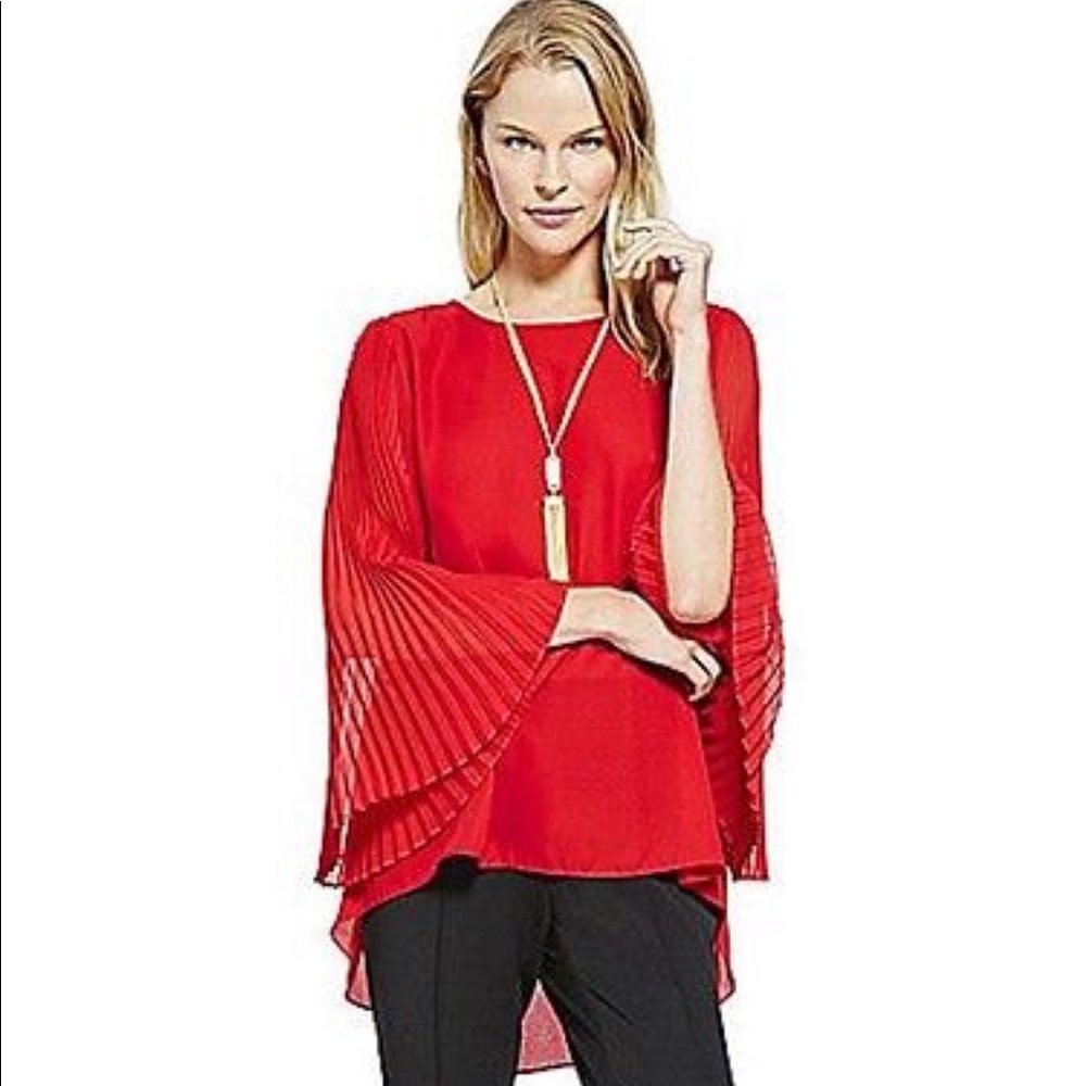 Vince Camuto pleated chiffon sleeve red blouse. S